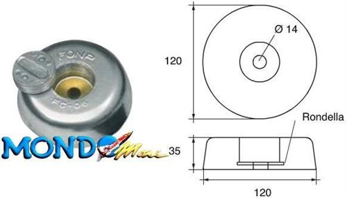 ANODO CIRCOLARE CON TAPPO D.120mm h35mm PESO 2,8kg IN ZINCO