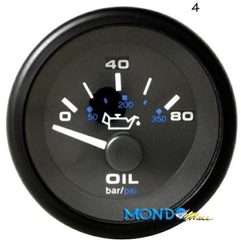 INDICATORE PRESSIONE OLIO 0-80psi FONDO NERO GHIERA NERA *EL*