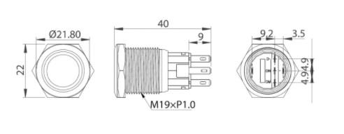 PULSANTE A FILO INOX LED BLUOFF-(ON)INTERR.ANTIVANDALO F.19mm §