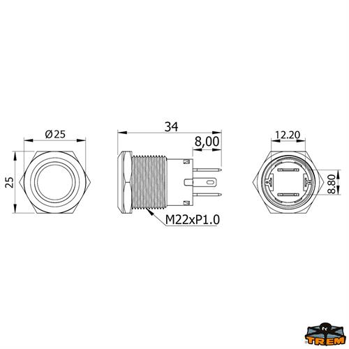 PULSANTE A FILO INOX SPIA LED BLU (ON)-OFF 20A FORO 22mm §