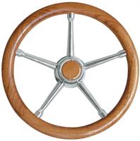 VOLANTE RIVESTITO IN TEAK Ø35cm 5 RAZZE INOX §