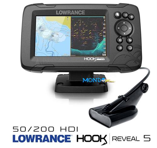 COMBO LOWRANCE HOOK REVEAL 5 50/200khz ROW GPS +ECOSCANDAGLIO* -  Mondomareshop