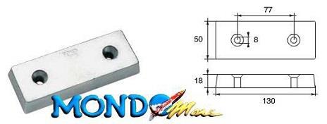 ANODO A DUE FORI 130x50x18mm INTERASSE FORI 77mm NC020 §