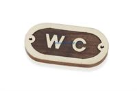 PLACCA DECORATIVA IN LEGNO ED OTTONE MOTIVO WC 10x5x1cm*