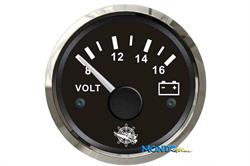 VOLTMETRO 8/16v FONDO NERO GHIERA INOX §